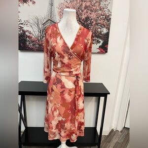 Kate And Lily Women’s chiffon Dress Floral Size 14 V Neck 3/4 Sleeve Pullover